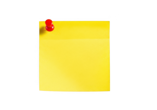 Yellow note pinned isolated on transparent background