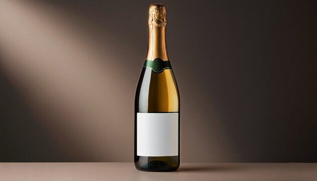 A Sleek Minimalistic Bottle Of Champagne With A Blank Label Mockup - Powered by Adobe