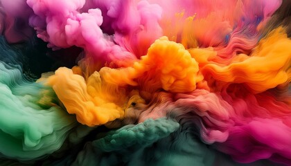 Fototapeta premium Vibrant Abstract Background With Pink Orange Yellow Green And Black Clouds Blending In Dynamic Energetic And Colorful Pattern