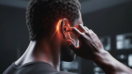 Man Experiencing Ear Pain with Electrical Stimulation in a Healthcare Setting Close-Up View