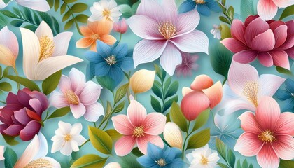 Seamless Pattern With Flowers Floral Gentle Spring Background Flourish Ornamental Texture With Summer Flowers