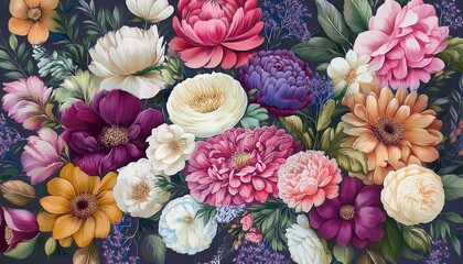 Flowers Bouquet Pattern Background Hand Drawn Illustration