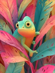 Colorful Chameleon Peeking Through Foliage