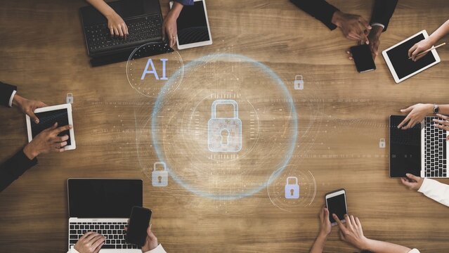 AI cyber security system using biometric authentication and privacy control. Cyber security protects identity, cybersecurity detects threats, cybersecurity ensures safety, and secures data. Marrow