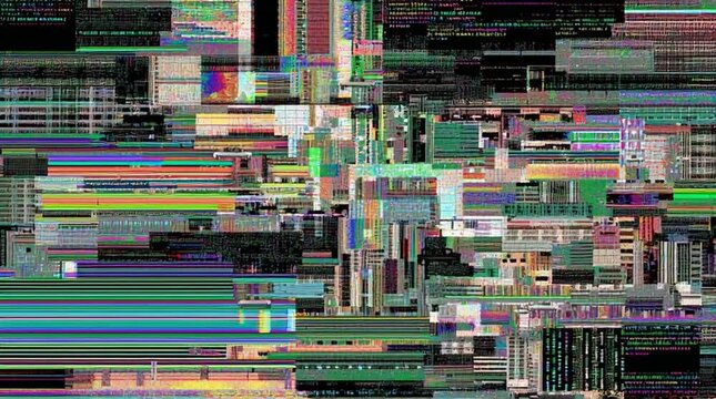 Cyberpunk glitch-art neural network with flickering, distorted nodes and connections, filled with digital noise and neon light, symbolizing unstable AI, data flow, and futuristic technology.

