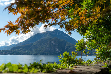 Lake Come view with autumn tree