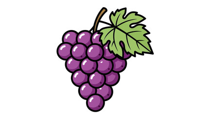 Obraz premium A Vibrant Bunch of Cartoon Grapes with Leaf Detailed Illustration