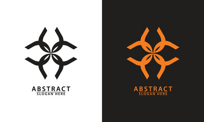 Abstract four-part geometric logo using monoline curves. Represents connection, flow, modern design, and creative process. Minimalist style.