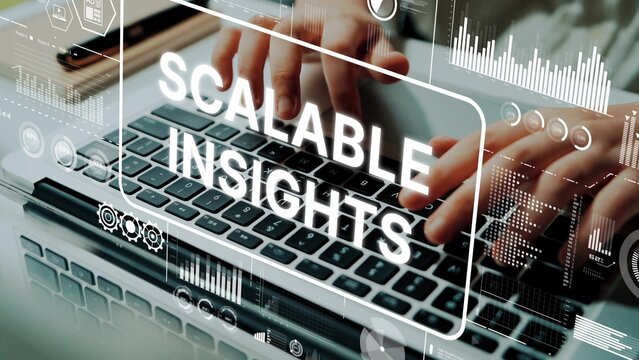 Modern Laptop Keyboard with Data Analytics Overlay Displaying Scalable Insights for Business Growth and Strategy Development. Asymptotic smart data analytic. - Powered by Adobe