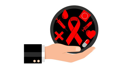 AIDS Awareness Symbols with Red Ribbon and Heart