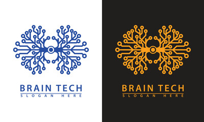 Human brain logo made of circuit board elements. Represents AI, technology, intelligence, data science, and machine learning.
