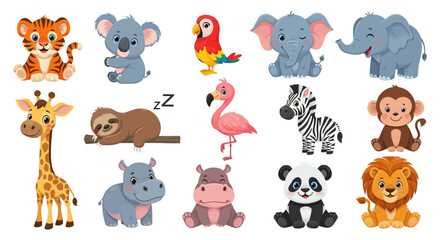 Fototapeta premium Vibrant Vector Illustrations of Adorable Cartoon Baby Animals – A Charming Collection of Cute Wildlife Characters for Children's Designs