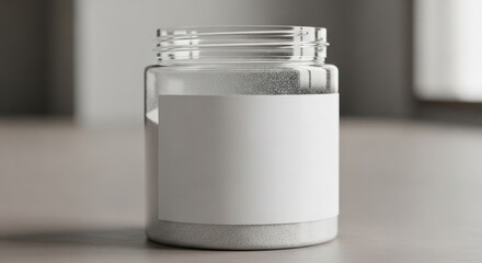 Obraz premium Clean modern clear jar mockup with blank label, ready for your product branding and presentation