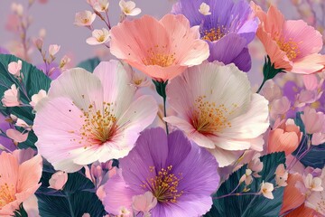 abstract pastel flower pattern digital artwork. Generative AI