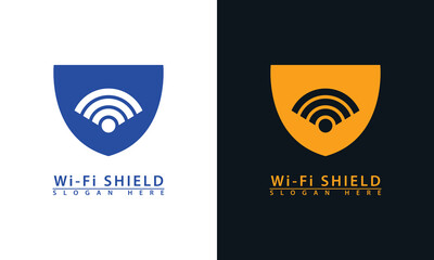 Shield logo with embedded Wi-Fi signal. Represents network security, wireless protection, digital safety, and secure internet.