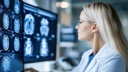 Doctor neurologist radiologist reviewing brain MRI and brain scan images high resolution medical - Powered by Adobe