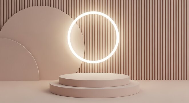 Minimalist Product Display Podium with Glowing Neon Circle Modern Abstract Background