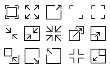 Full Screen Icons Set – Expand and Exit Display Arrow Symbols,Full View and Minimize Icons – Flat Arrow Interface Symbols