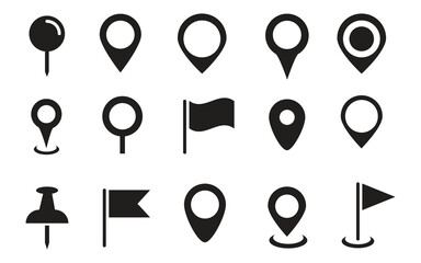 Location Pin Icons Set – Map Marker and GPS Pointer Vector.