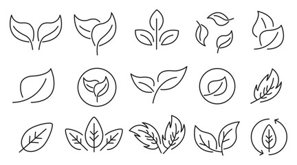 Natural & Organic Icons Set – Vegan, Eco, Healthy Lifestyle Outline Vector,Eco Friendly Icons – Plant, Leaf, Vegan and Sustainability Symbols