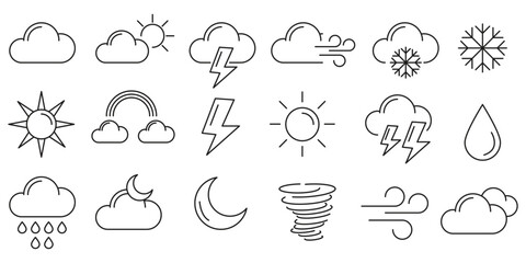 Weather Icon Set – Editable Stroke Outline Symbols Vector,Climate Condition Icons – Editable Stroke Weather Graphics