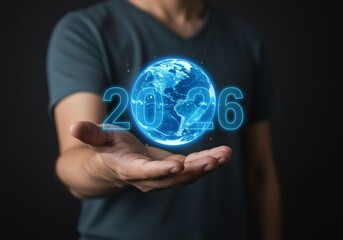 businessman holding a blue globe