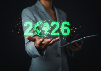 businesswoman holding digital tablet with social network icons