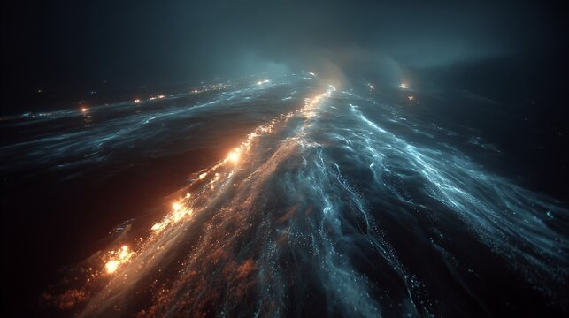 abstract dark landscape with glowing elements