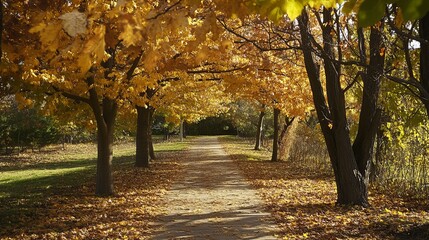 Autumn path lined with golden trees (1)