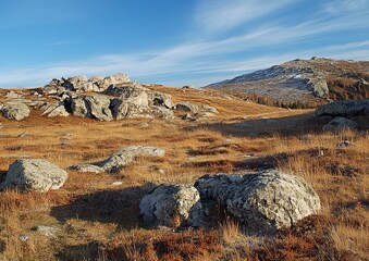 Autumnal mountain landscape with large rocks