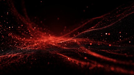 A Stunning Display of Red Particles Flowing Gracefully Across a Dark Background, Creating a Captivating Visual Experience