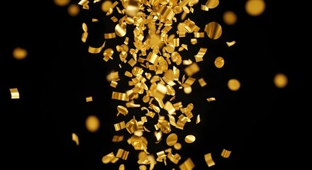 Gold Confetti Falling on Black Background – Luxurious Gold Confetti Celebration