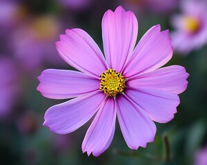 Close-up of a vibrant, light purple cosmos flower