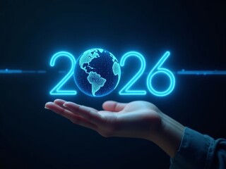hand holding a 2026 hologram