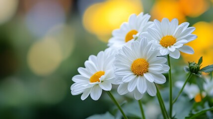 Close-up of white daisies, soft focus background
