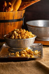 Caramel Popcorn Close-up.
Close-up photo of caramel-coated popcorn.