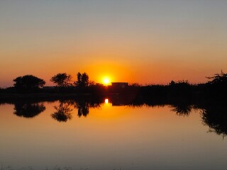sunset over the lake, sunset over the river