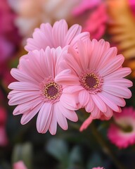 Close-up of three delicate pink gerbera daisies (1)