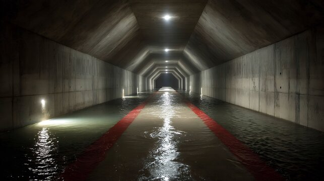 flooded tunnel with red stripe