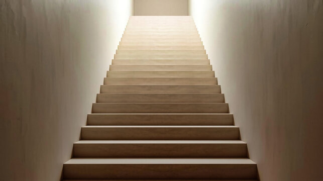 Minimalistische Treppe &ndash; Aufstieg ins Licht, Minimal Stairs &ndash; Ascending to Bright Opening, Architectural Steps &ndash; Monochrome Stairway Perspective