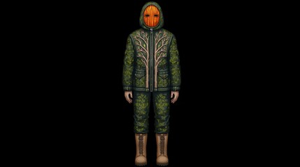 Fototapeta premium The Halloween figure known as Jack o'Lantern has long legs and is somewhat crooked