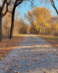 Autumn path lined with golden trees