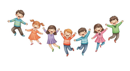 Happy Kids Jumping &ndash; Children Laughing and Playing Together Illustration