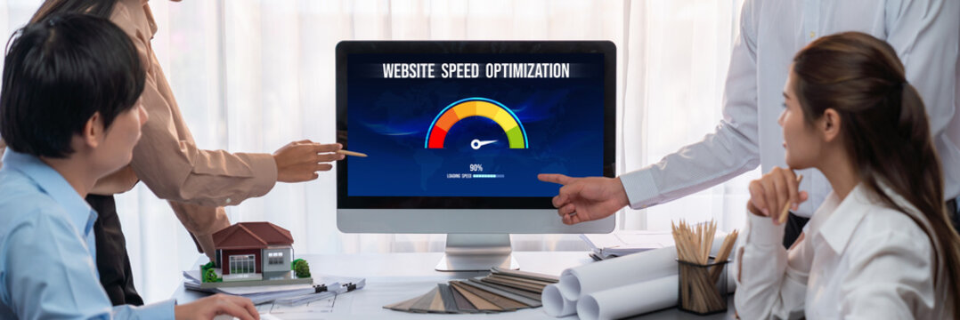 Computer software evaluating website loading speed. Concept of improving website loading speed brisk. - Powered by Adobe