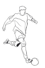 Fototapeta premium Abstract continuous line art of soccer player striking ball for minimalist sports poster and creative design