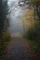 Obraz premium Foggy autumnal path through trees