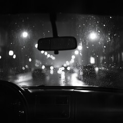 Night drive through wet city streets