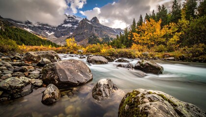 Majestic Mountain Landscape with Flowing River and Autumnal Colors in Switzerland