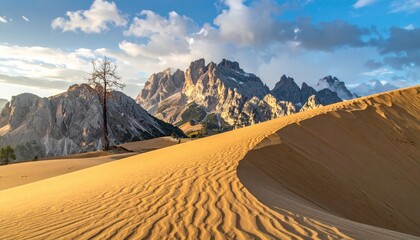 Spectacular Sand Dunes and Majestic Mountains of the Italian Dolomites Landscape