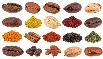 Variety of Beans, Spices and Nuts isolated on White Background Perfect for Healthy Diet